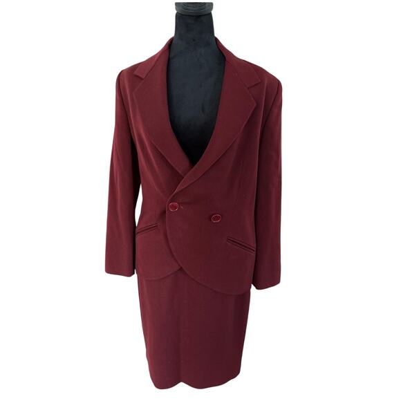Vintage Italian Wool Burgundy Skirt Suit IT 44 / US 8–10 – Unique Blazer - Picture 2 of 11